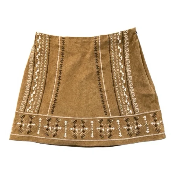 ✨ EUC ABERCROMBIE & FITCH Women’s Brown Faux Suede Embroidered Skirt | Size 4 - Picture 1 of 6